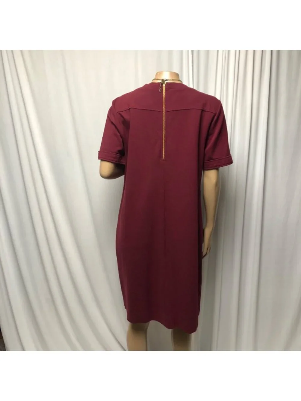 J Crew Maroon Zipper Ponte Dress Womens Size 14 Short Sleeve Shift Comfy Office